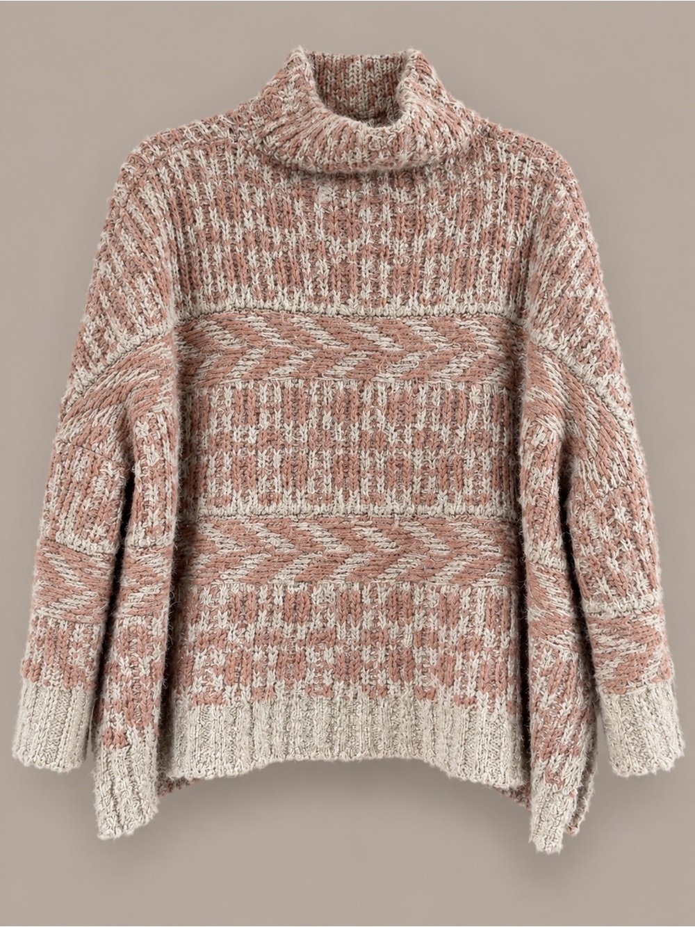 Mystree Dusty Rose and Cream Marled Turtleneck Sweater